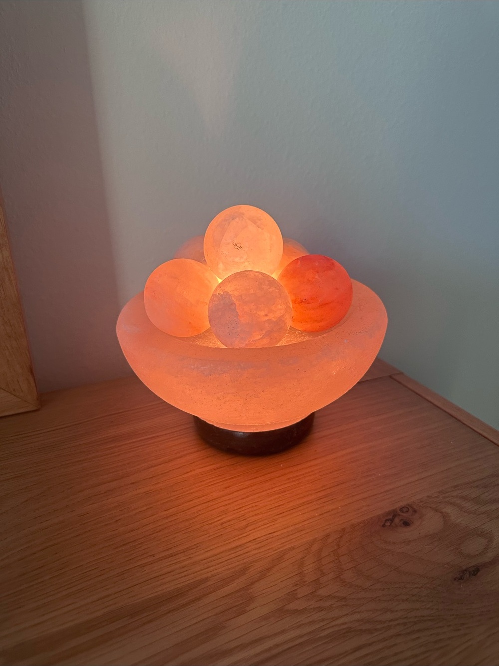 Himalayan Salt Bowl Lamp with Glowing Salt Spheres - Orange